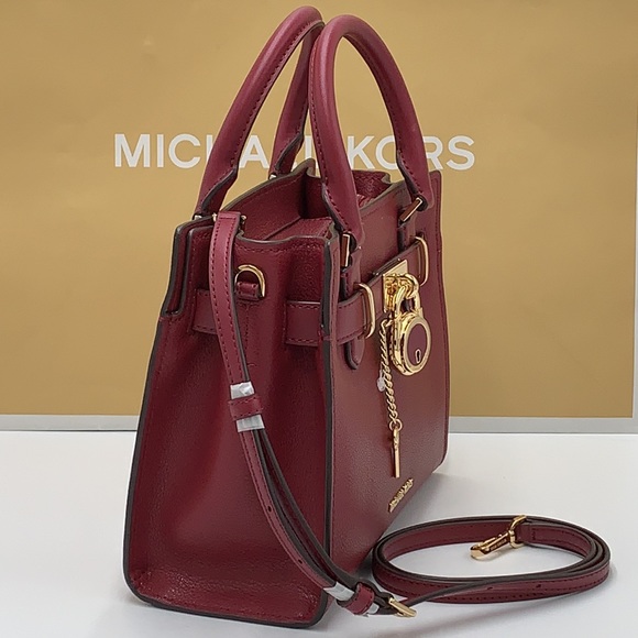 Michael Kors Hamilton Small Satchel Shoulder Crossbody Bag DARK CHERRY COLOR - Picture 4 of 16